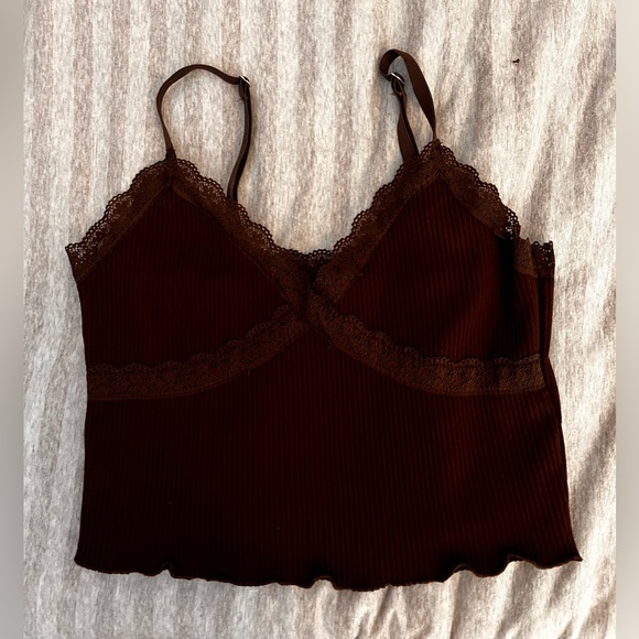 Brown Tanktop with Lace detailing - Picture 2 of 3